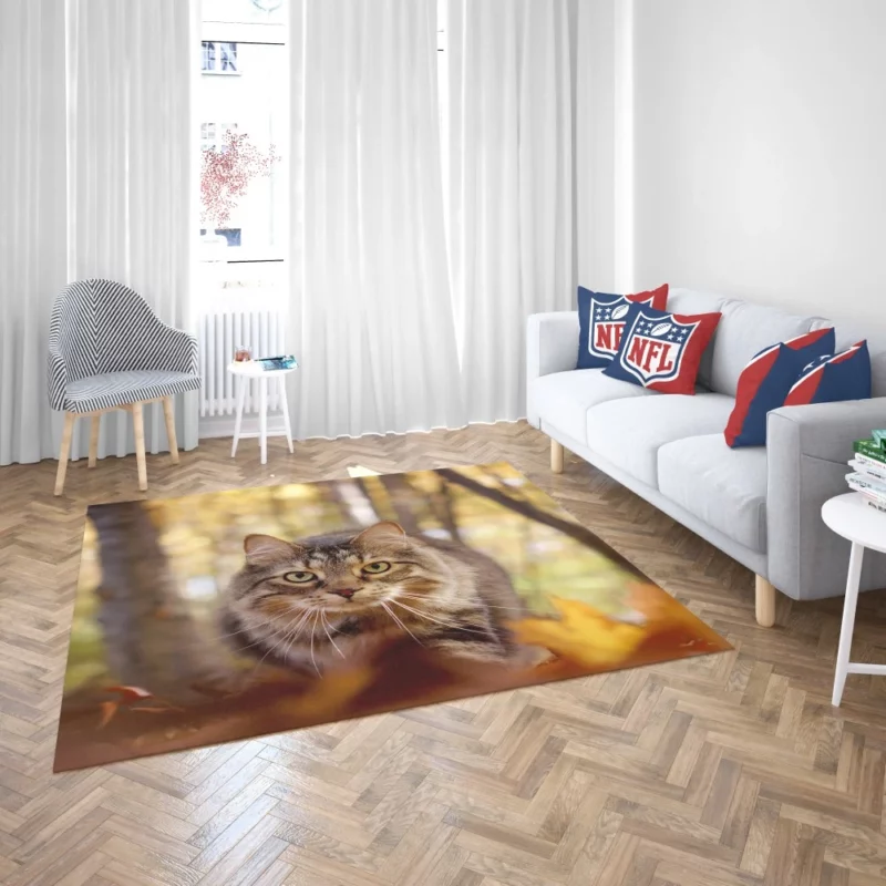 Cat Stare Amidst Falling Leaves Feline Serenity Rug 2