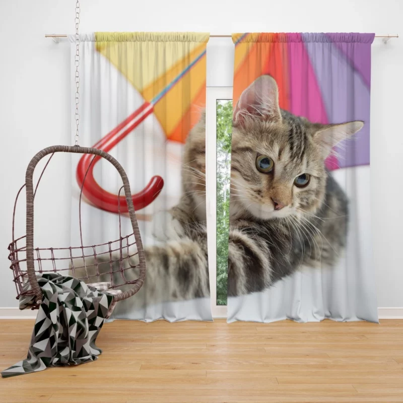 Cat Umbrella Moment Whimsical Charm Curtain