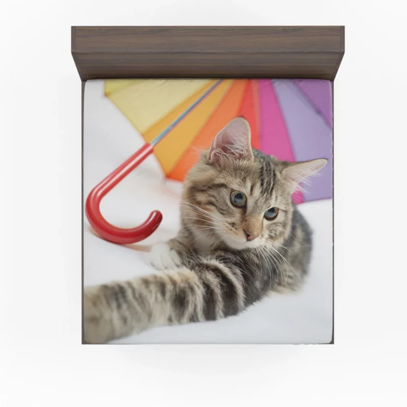 Cat Umbrella Moment Whimsical Charm Fitted Sheet 1