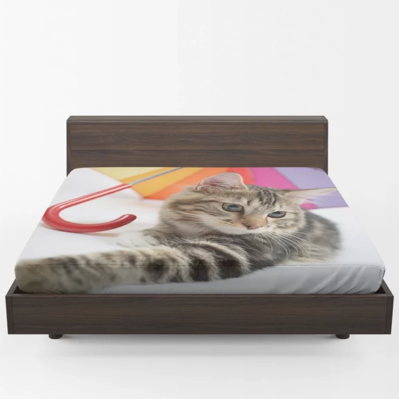 Cat Umbrella Moment Whimsical Charm Fitted Sheet