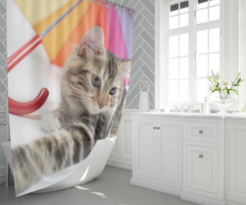 Cat Umbrella Moment Whimsical Charm Shower Curtain 1