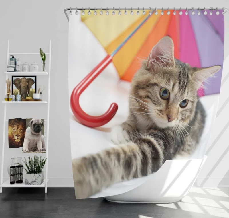 Cat Umbrella Moment Whimsical Charm Shower Curtain