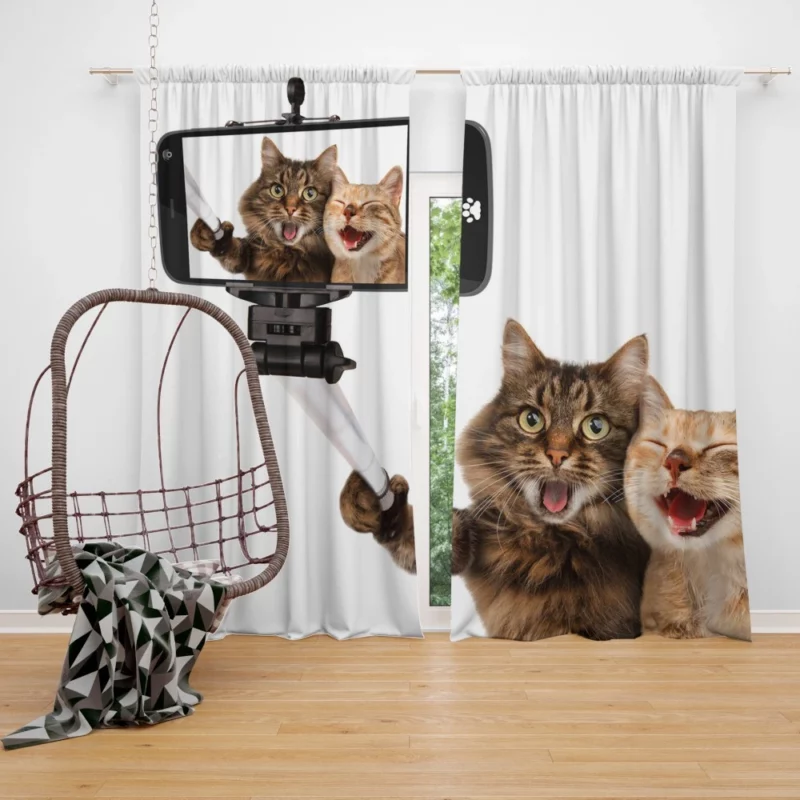 Cat and Dog Selfie Furry Companionship Curtain