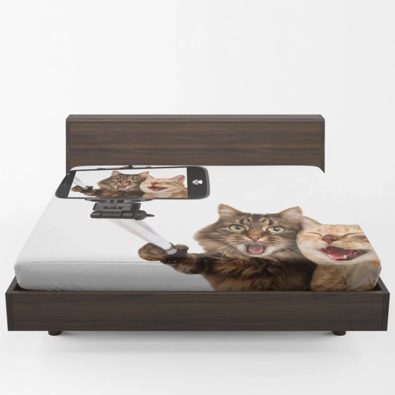 Cat and Dog Selfie Furry Companionship Fitted Sheet