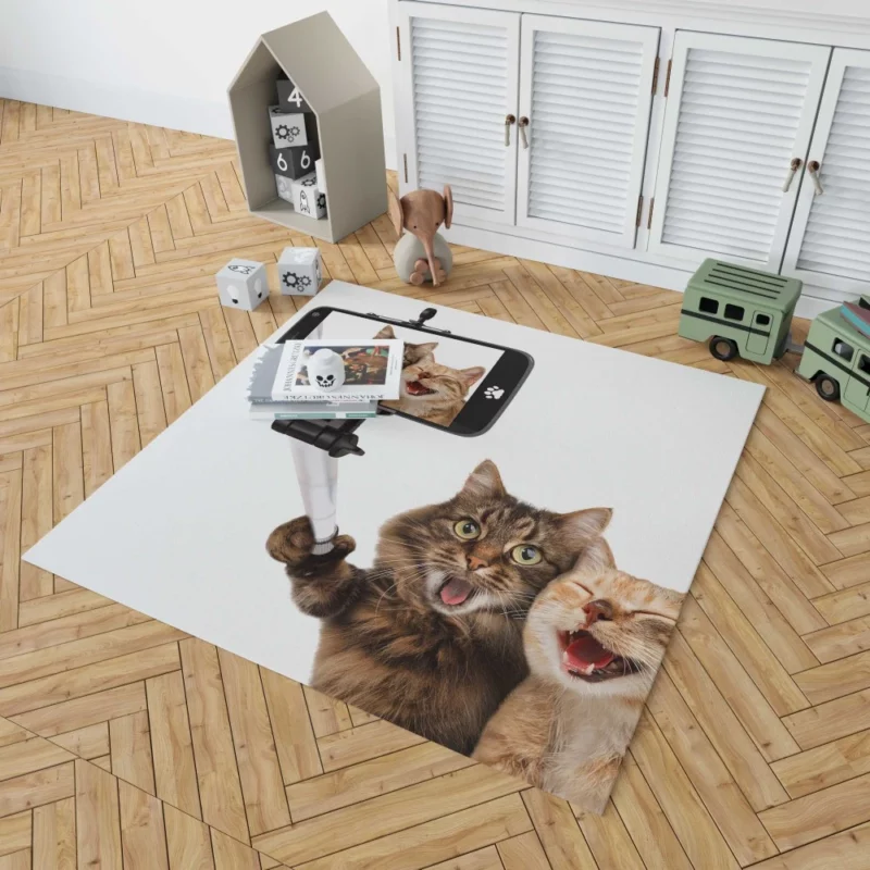 Cat and Dog Selfie Furry Companionship Rug 1