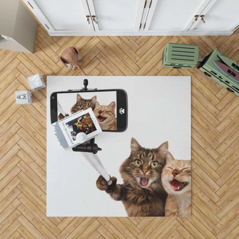 Cat and Dog Selfie Furry Companionship Rug