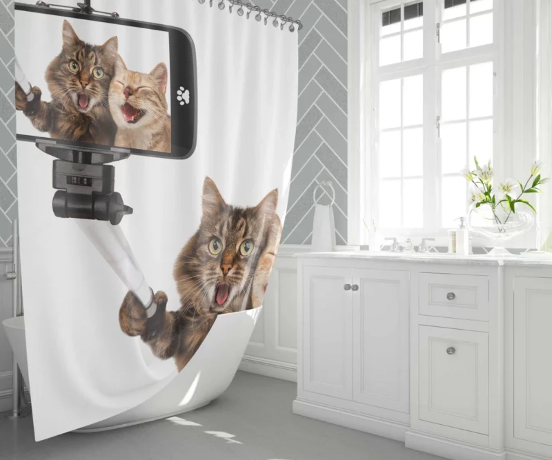 Cat and Dog Selfie Furry Companionship Shower Curtain 1