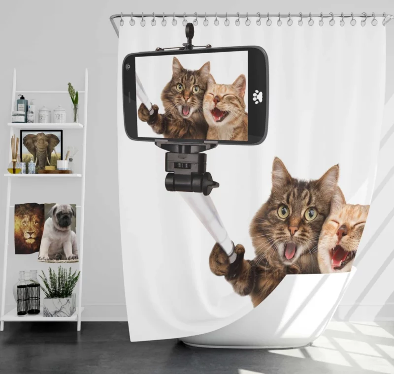 Cat and Dog Selfie Furry Companionship Shower Curtain