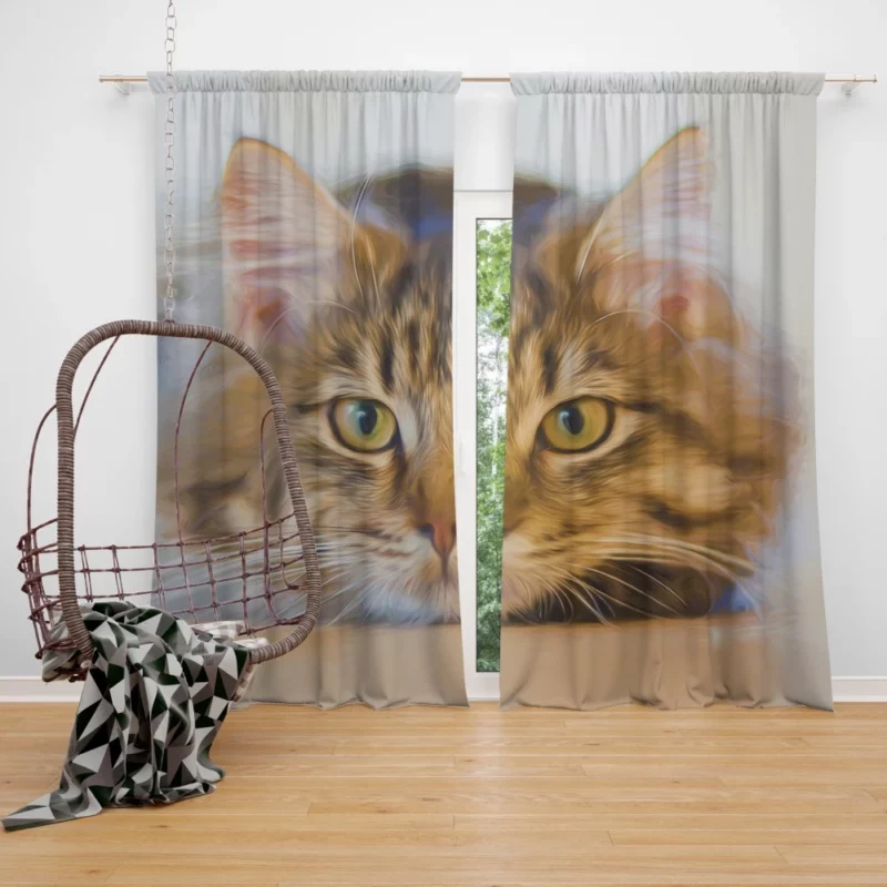 Cat in Artistic Oil Paint Filter Feline Elegance Curtain