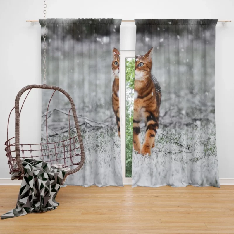 Cat in Snowfall Winter Whimsy Curtain