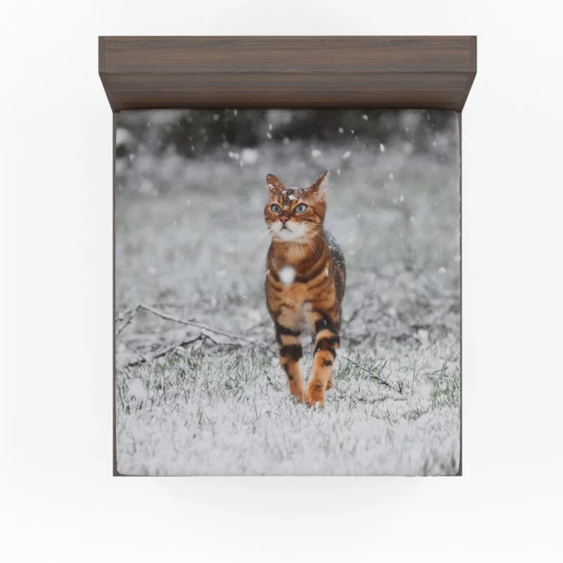 Cat in Snowfall Winter Whimsy Fitted Sheet 1