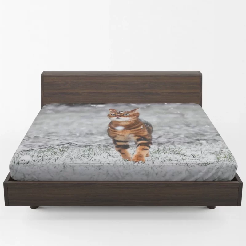 Cat in Snowfall Winter Whimsy Fitted Sheet