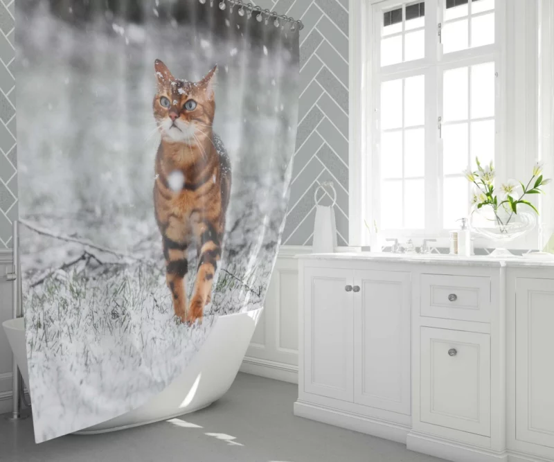 Cat in Snowfall Winter Whimsy Shower Curtain 1