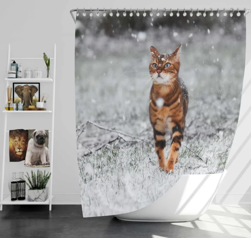 Cat in Snowfall Winter Whimsy Shower Curtain