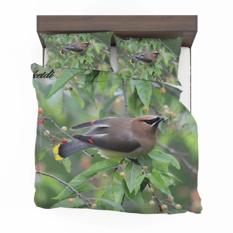 Cedar Waxwing Berry Feast Natural Gourmet Bedding Set 1