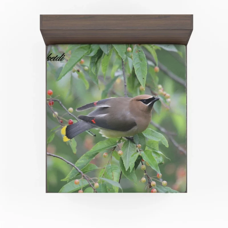 Cedar Waxwing Berry Feast Natural Gourmet Fitted Sheet 1