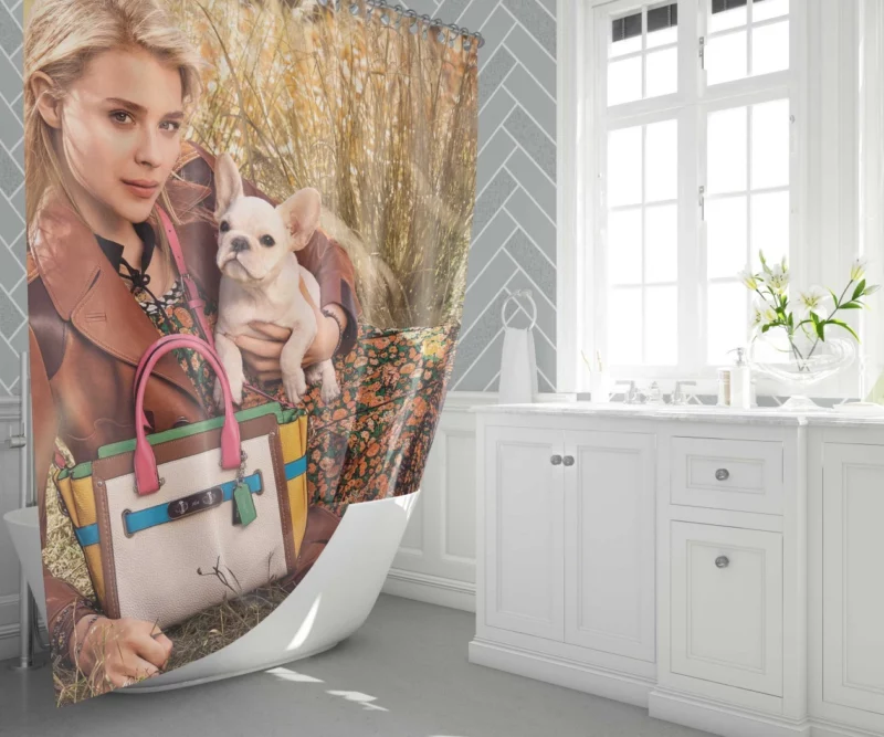 Chloë Grace Moretz with Bulldog Celebrity Shower Curtain 1