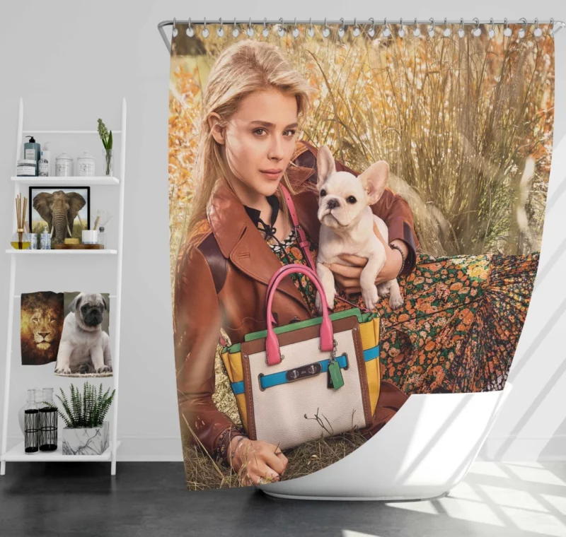 Chloë Grace Moretz with Bulldog Celebrity Shower Curtain