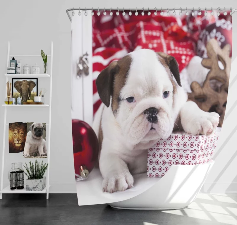 Christmas Ornaments & Puppy Delight Shower Curtain