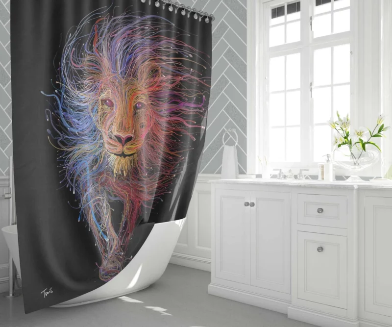 Colorful Lion Mythic Aura Shower Curtain 1