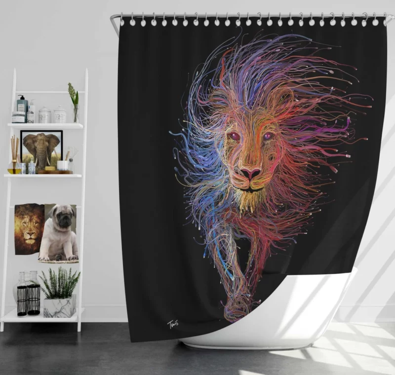 Colorful Lion Mythic Aura Shower Curtain