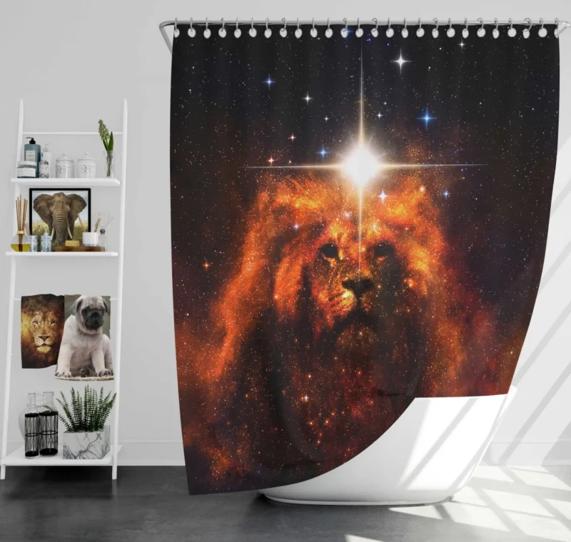 Cosmic Lion Stellar Majesty Shower Curtain