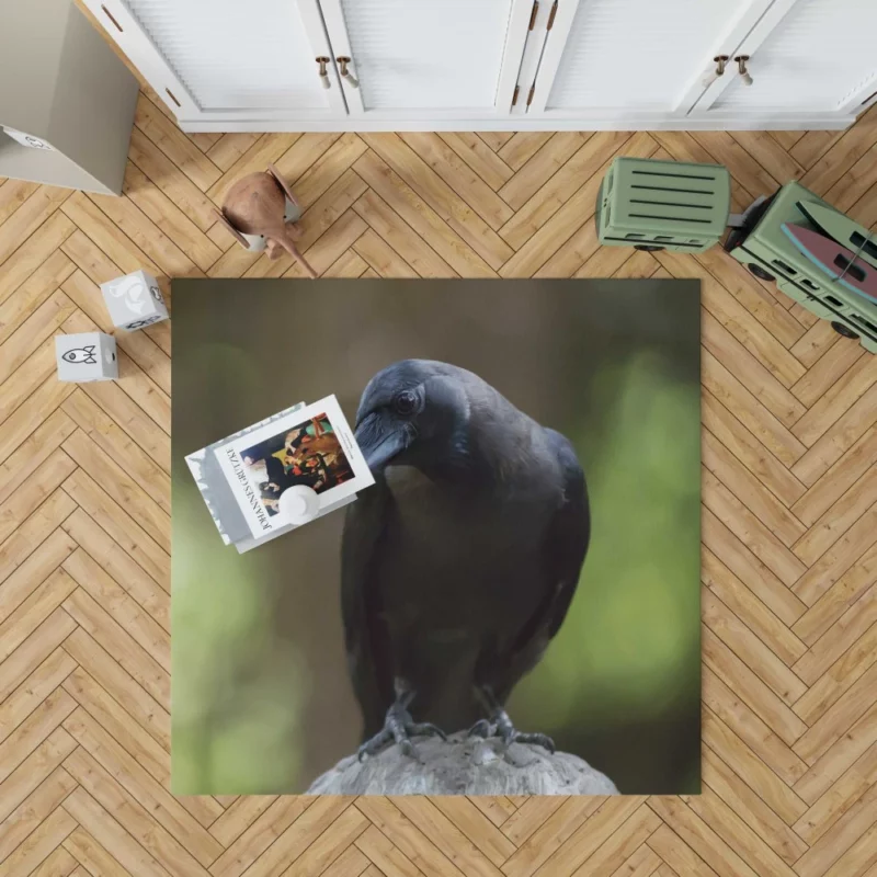 Crow Inquisitive Gaze Avian Watch Rug