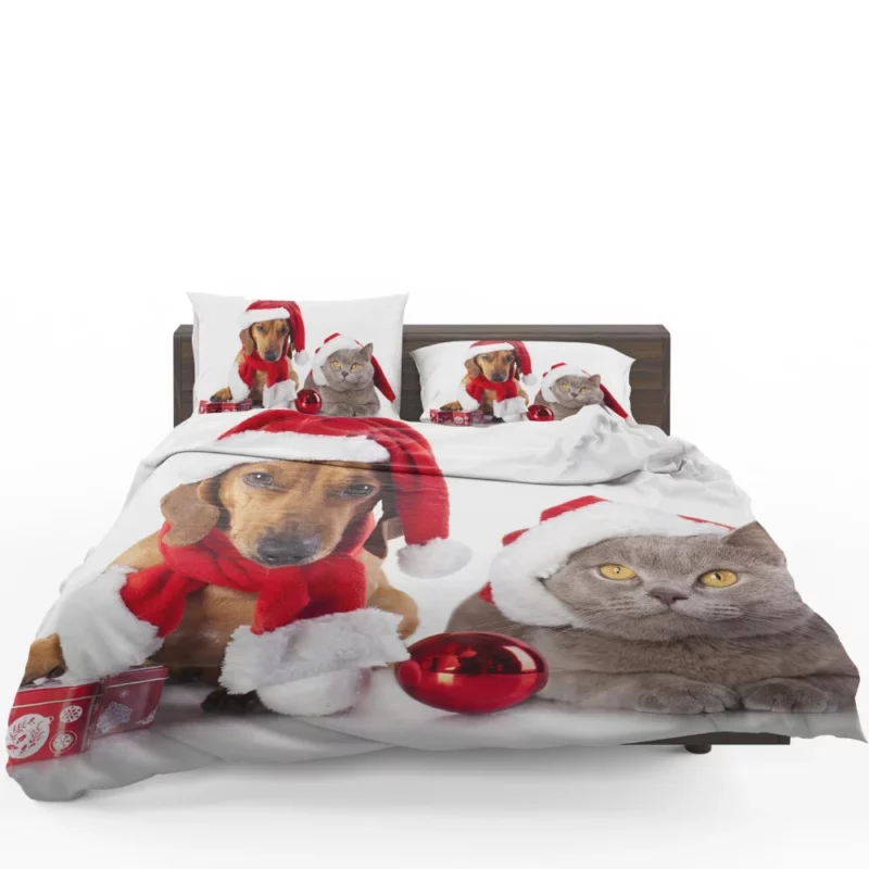 Dachshund & Cat in Christmas Spirits Bedding Set