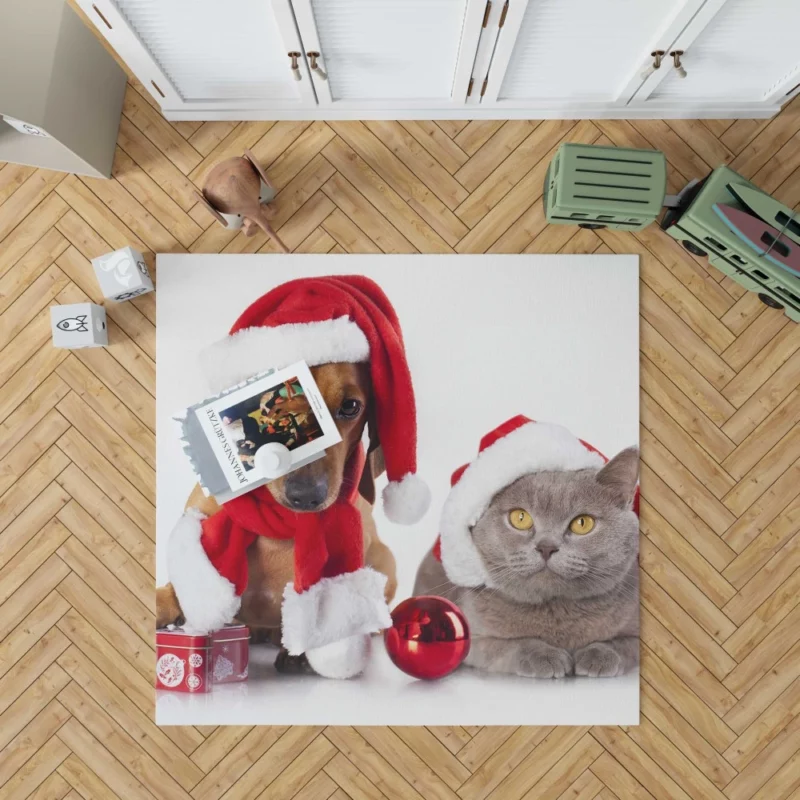 Dachshund & Cat in Christmas Spirits Rug