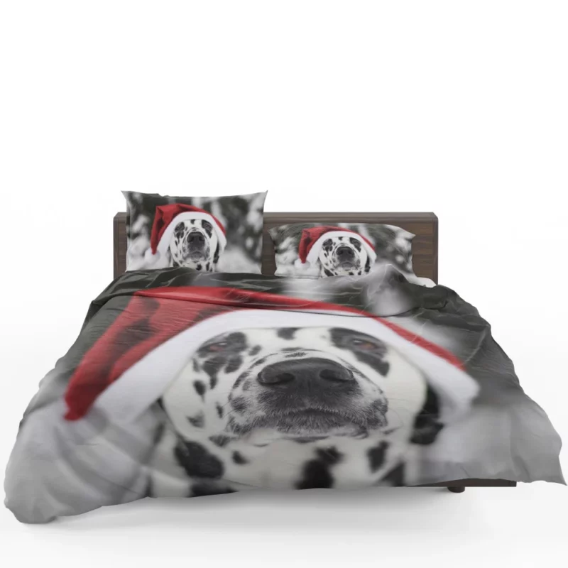 Dalmatian in Santa Hat Festive Whimsy Bedding Set