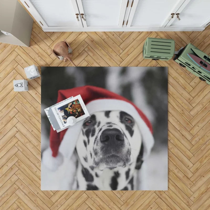 Dalmatian in Santa Hat Festive Whimsy Rug