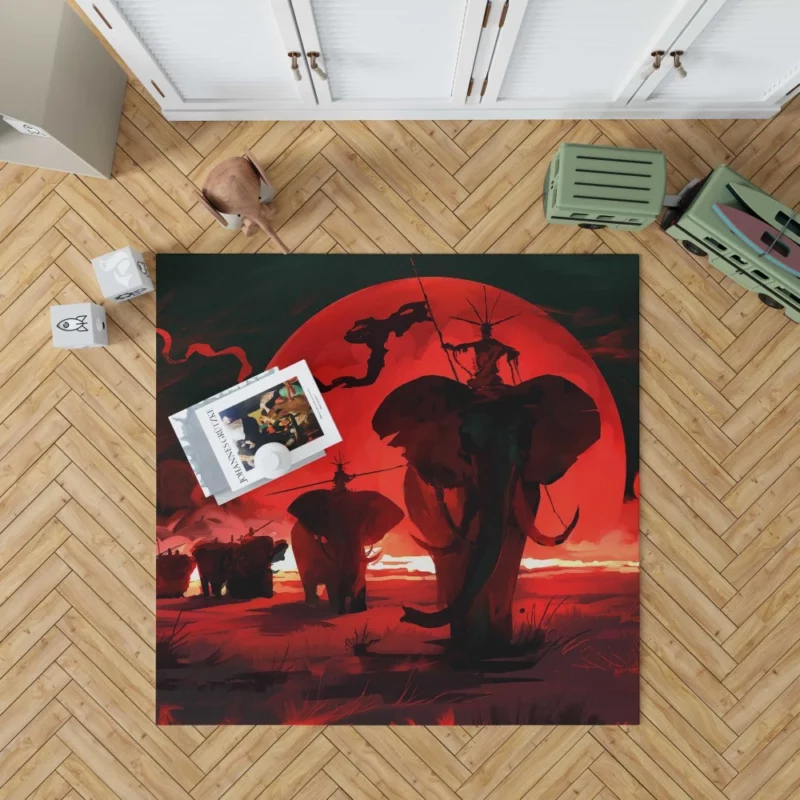 Dark Fantasy Elephant Under the Moon Rug