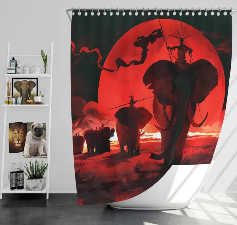 Dark Fantasy Elephant Under the Moon Shower Curtain