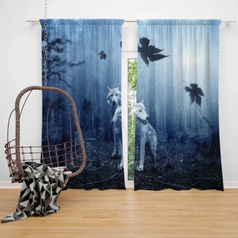 Dark Fantasy Wolves Enchanted Wilderness Curtain