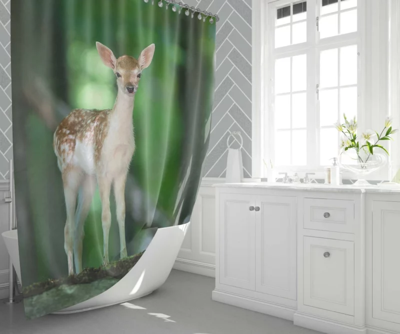 Deer Graceful Gaze Forest Majesty Shower Curtain 1