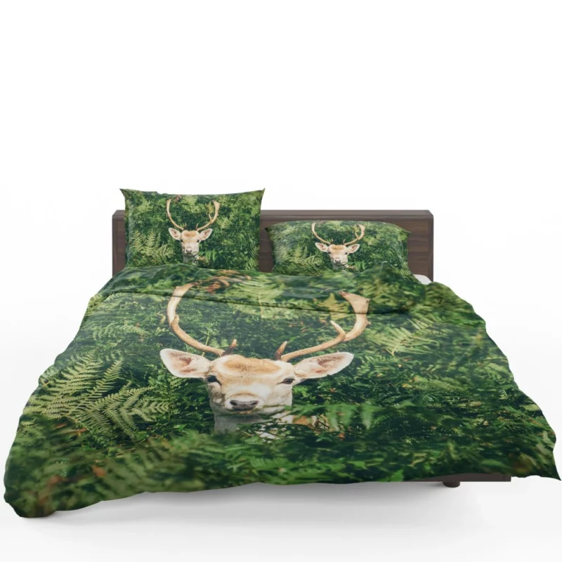 Deer Stare Amidst Fern Wilderness Wonder Bedding Set