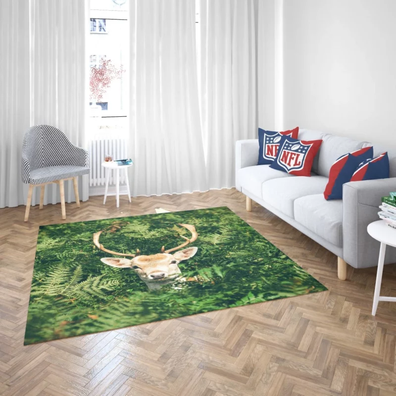 Deer Stare Amidst Fern Wilderness Wonder Rug 2