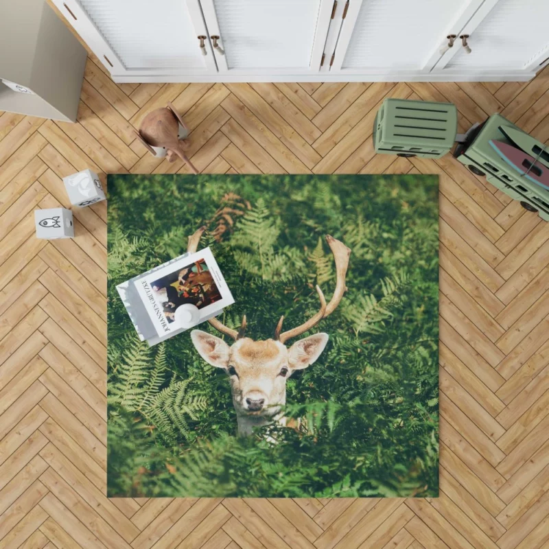 Deer Stare Amidst Fern Wilderness Wonder Rug