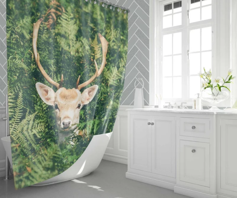 Deer Stare Amidst Fern Wilderness Wonder Shower Curtain 1