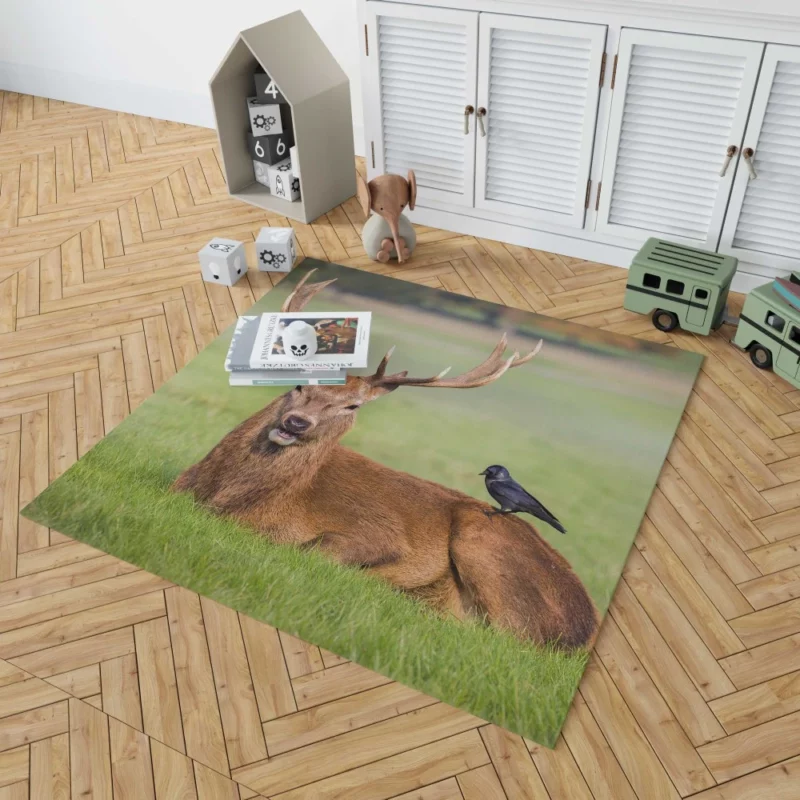 Deer and Bird Graceful Companionship Rug 1