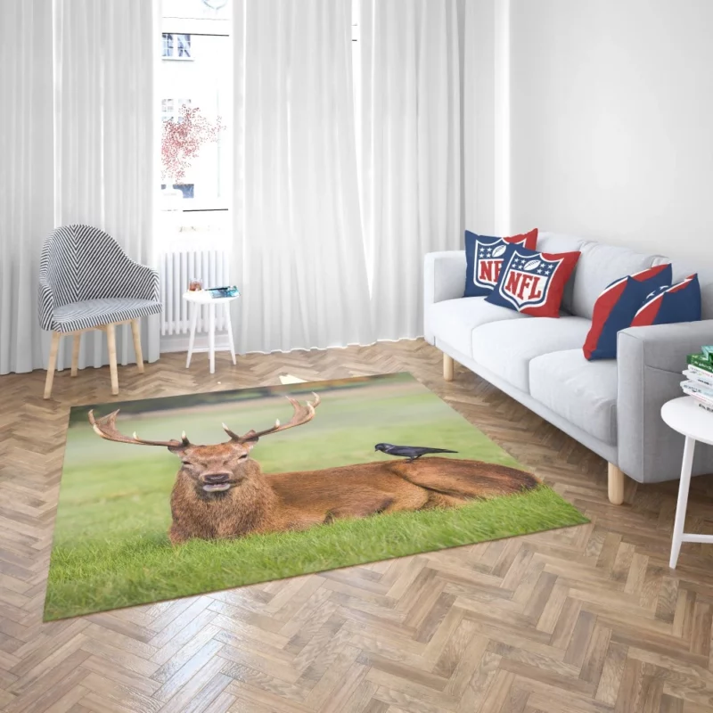 Deer and Bird Graceful Companionship Rug 2