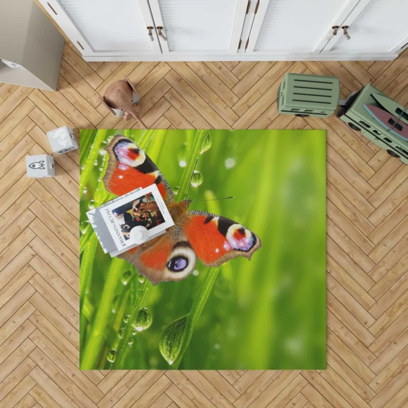 Dew-Kissed Orange Butterfly Nature Beauty Rug