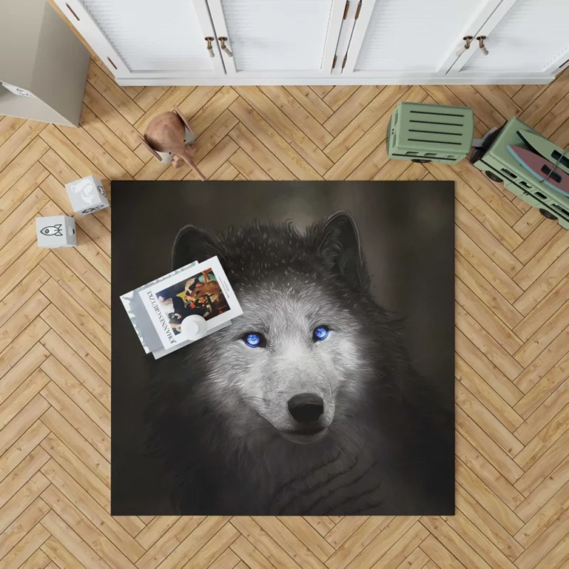 Digital Art Blue-Eyed Wolf Allure Rug