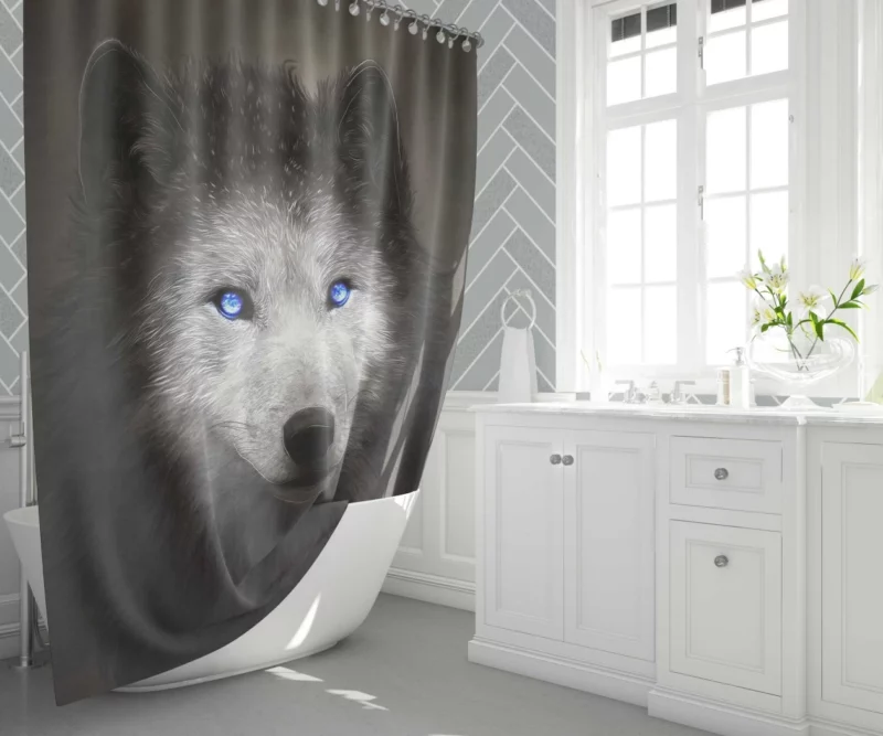 Digital Art Blue-Eyed Wolf Allure Shower Curtain 1