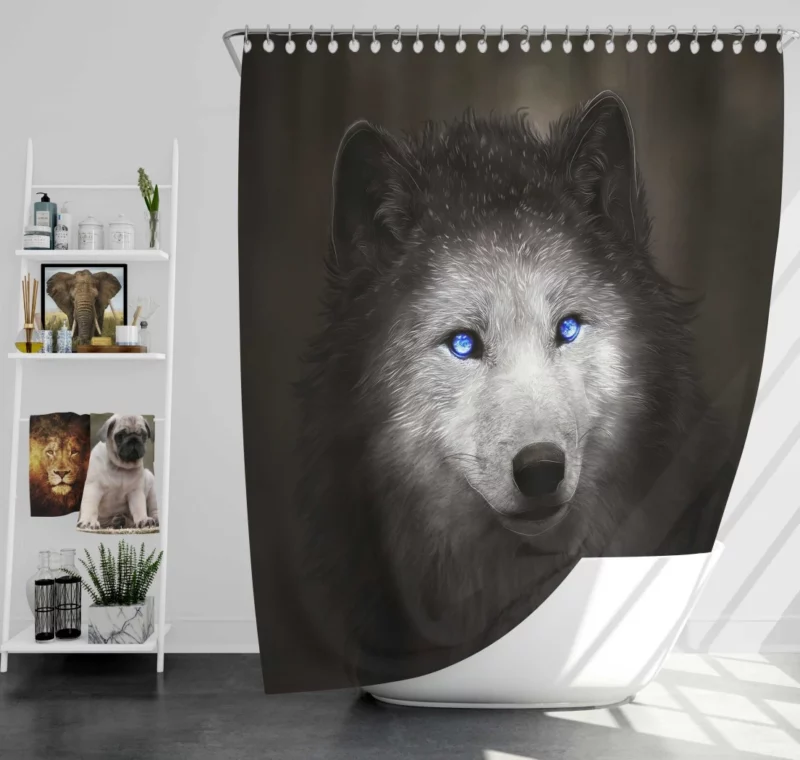 Digital Art Blue-Eyed Wolf Allure Shower Curtain