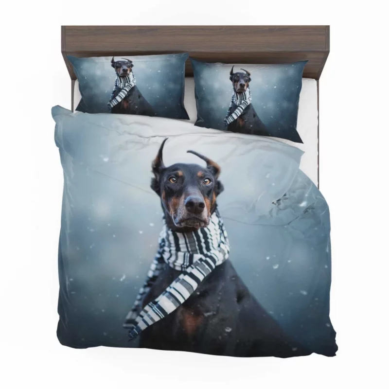 Doberman Pinscher Winter Chic Scarf Style Bedding Set 1