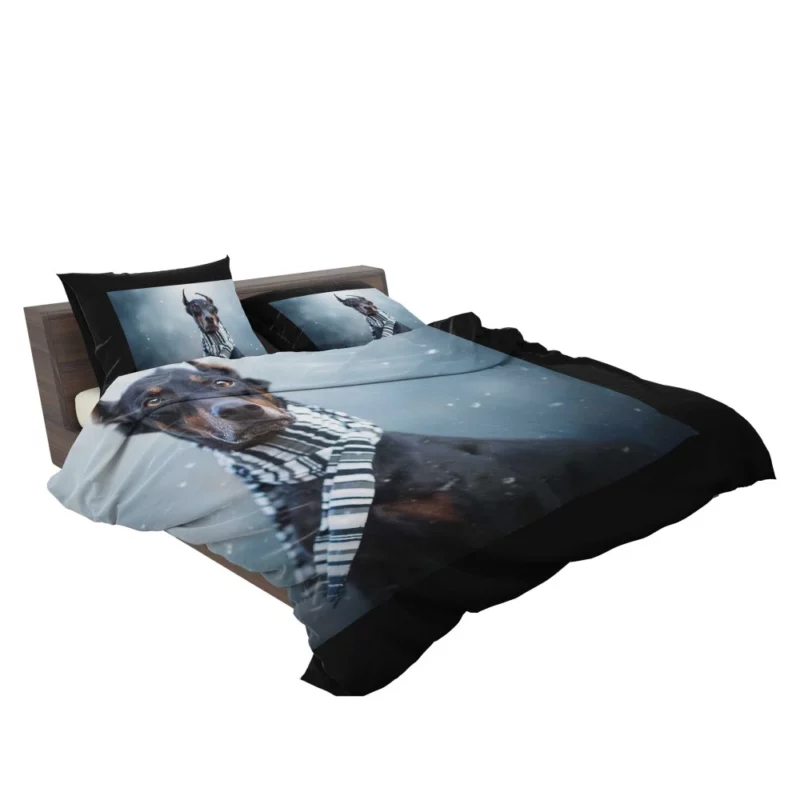 Doberman Pinscher Winter Chic Scarf Style Bedding Set 2