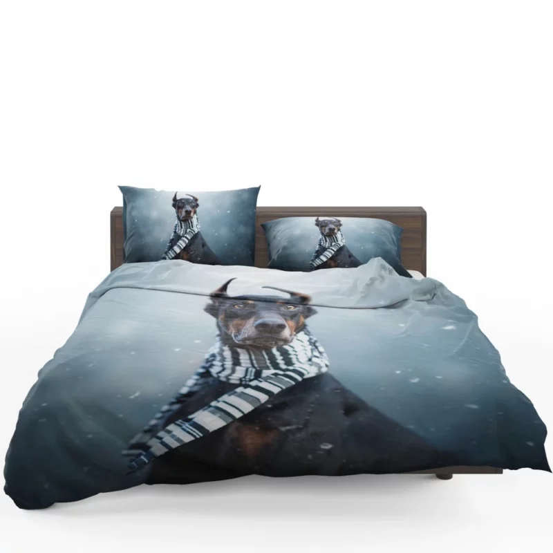 Doberman Pinscher Winter Chic Scarf Style Bedding Set