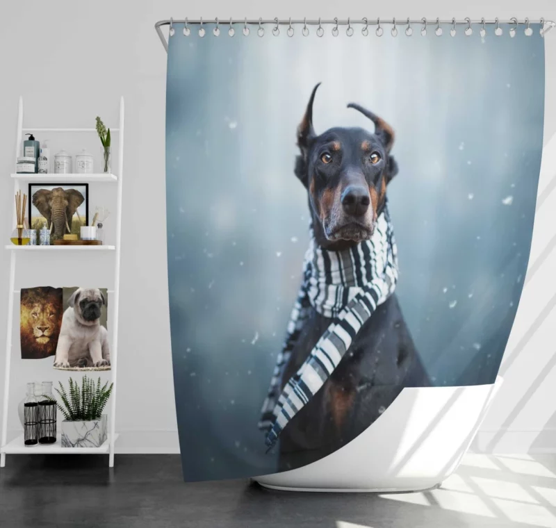 Doberman Pinscher Winter Chic Scarf Style Shower Curtain