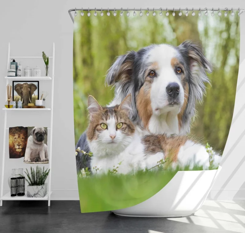 Dog & Cat Duo Furry Companions Shower Curtain